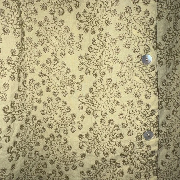 J. Jill Size L Olive Green Floral Embroidered Button-Up Blouse Boho Cotton Top - Picture 3 of 9